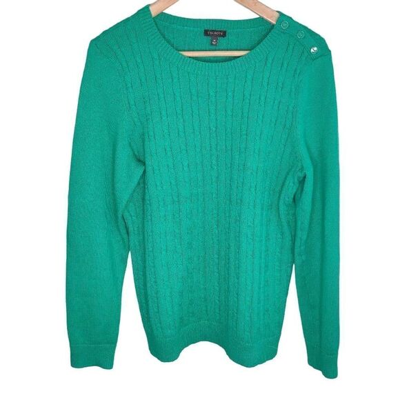 Talbots Green Cable Knit Button Design Long Sleeve Sweater - Picture 1 of 7
